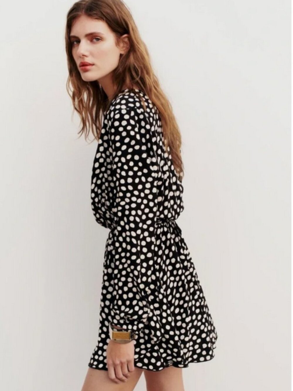 Zara Black Cream Polka Dot Mini Dress  Small